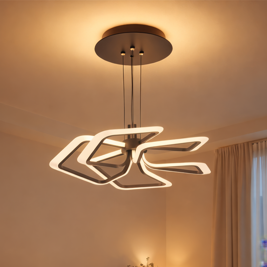 Zawieszany żyrandol LED z pilotem 103 W, 5 kwadratów, światło zimne/ciepłe/neutralne, możliwość przyciemniania, czarne żyrandole LED z pilotem Domyślny tytuł Alessandro Design