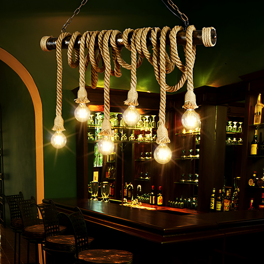 Żyrandol w kształcie sznurka PEDRO, 6 x E27 Ciemne drewno