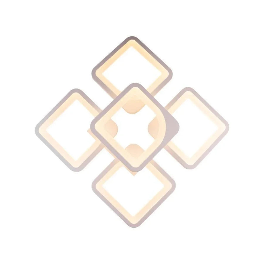 Żyrandol LED z pilotem ZOE 96W, 5 kwadratów, światło zimne/ciepłe/neutralne, ściemnialny, biały