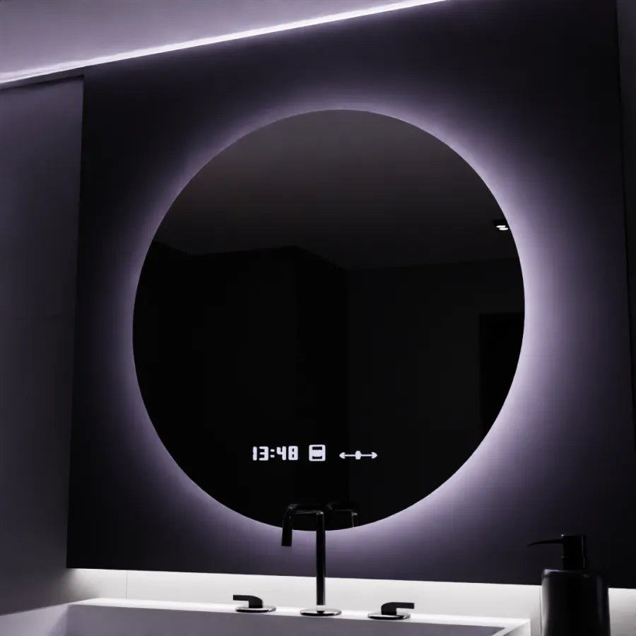 Okrągłe lusterko LED, 80 cm, Serenite Motionglow Marcello, system rozmrażania, zegar i termometr,