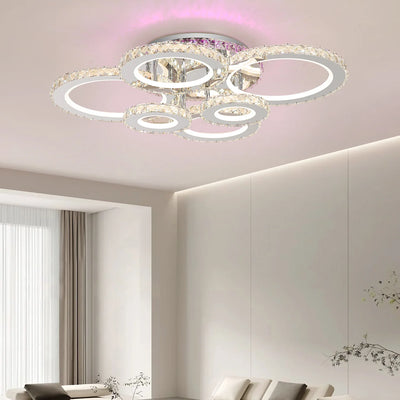 Żyrandol LED z pilotem i kryształem NOVA ROTONDA RGB 152W, 6 okręgów, zimne/ciepłe/neutralne światło, ściemnialny, błyszczący chrom