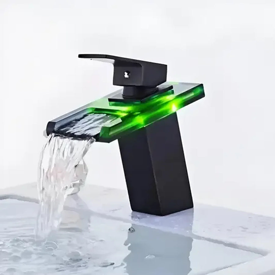 Bateria umywalkowa, stop i szkło, czarny, OD3007