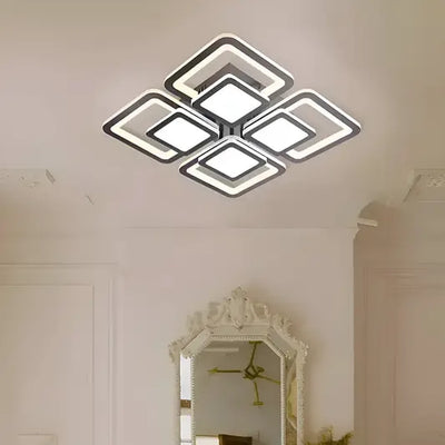 LED żyrandol z zdalnym sterowaniem sezamem 77W, 4 kwadraty, zimno/gorące/neutralne światło, niestabilne, czarne