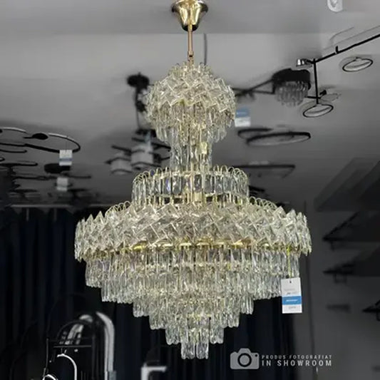 Żyrandol Junnut 21*E27, Kryształ i Metal, Złoty