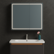 Lustro LED z szafką łazienkową i podwieszaną umywalką, 80x60 cm, nowoczesny design, zintegrowane oświetlenie