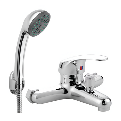 Bateria wannowa, słuchawka prysznicowa i wąż w zestawie, stop, głowica ceramiczna, chrom, CD001