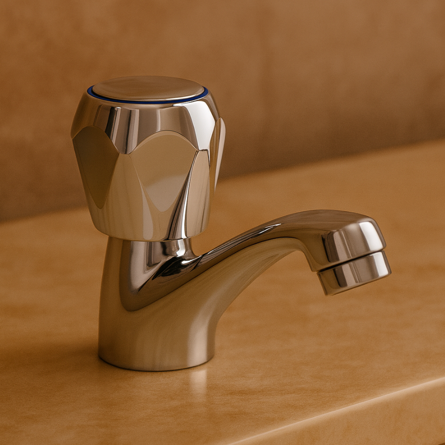 Bateria łazienkowa z mocowaniem do zlewu, zimna woda, pojedynczy uchwyt, błyszczący chrom