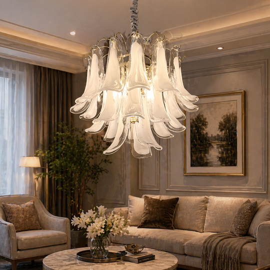 Żyrandol Kryształowy MURANO Eleganza 4xE14, G50 cm, Biały, Regulowana Wysokość, Metalowe i Kryształowe Żyrandole Kryształowe Domyślny Tytuł Alessandro Design