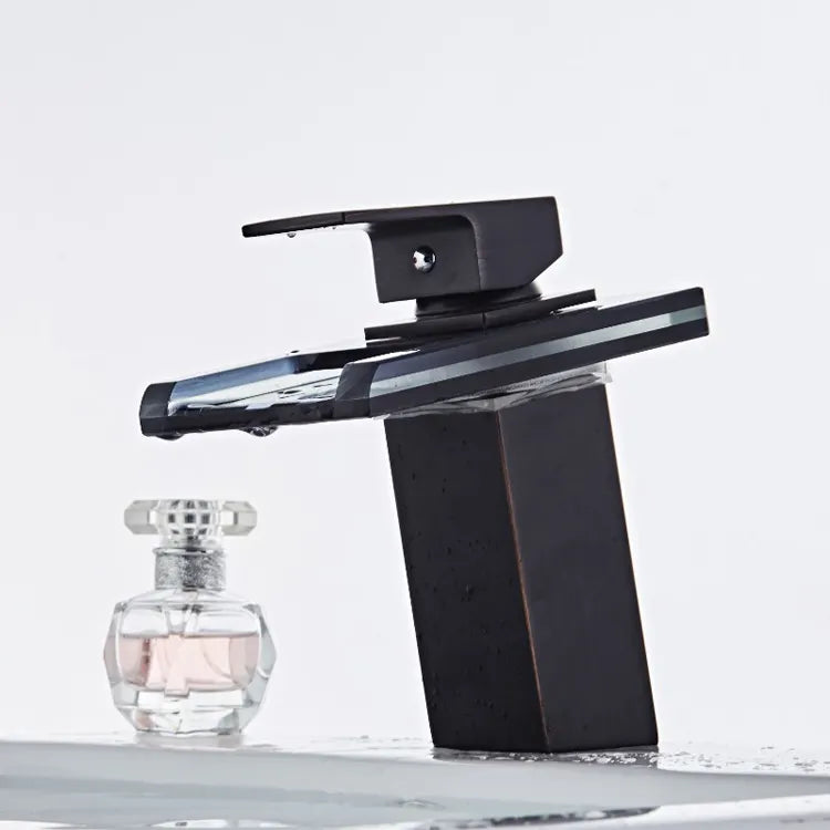 Bateria umywalkowa, stop i szkło, czarny, OD3007