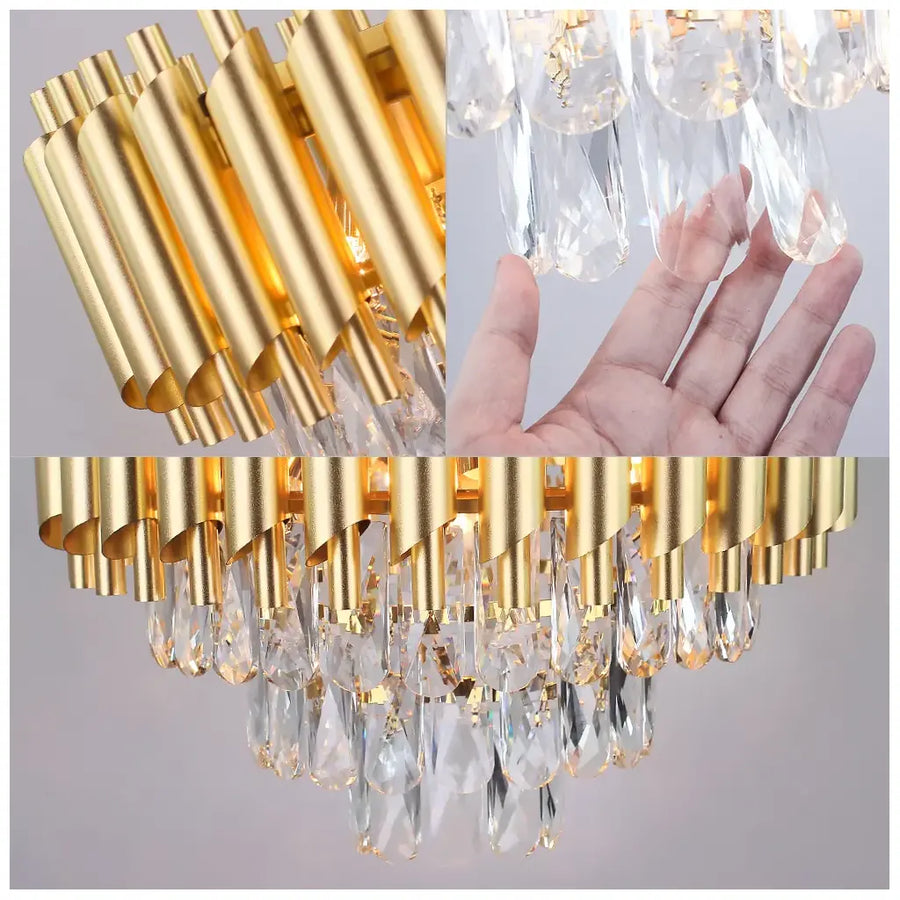 VERSAILLES Petito kryształowy żyrandol 3xE14, średnica 30cm, złoty, regulowana wysokość