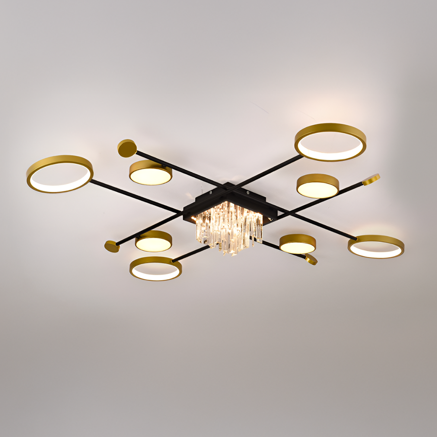 Żyrandol LED z pilotem i kryształem GUIDE 46W, 8 elementów, zimne/ciepłe/neutralne światło, ściemnialny, czarno-złoty