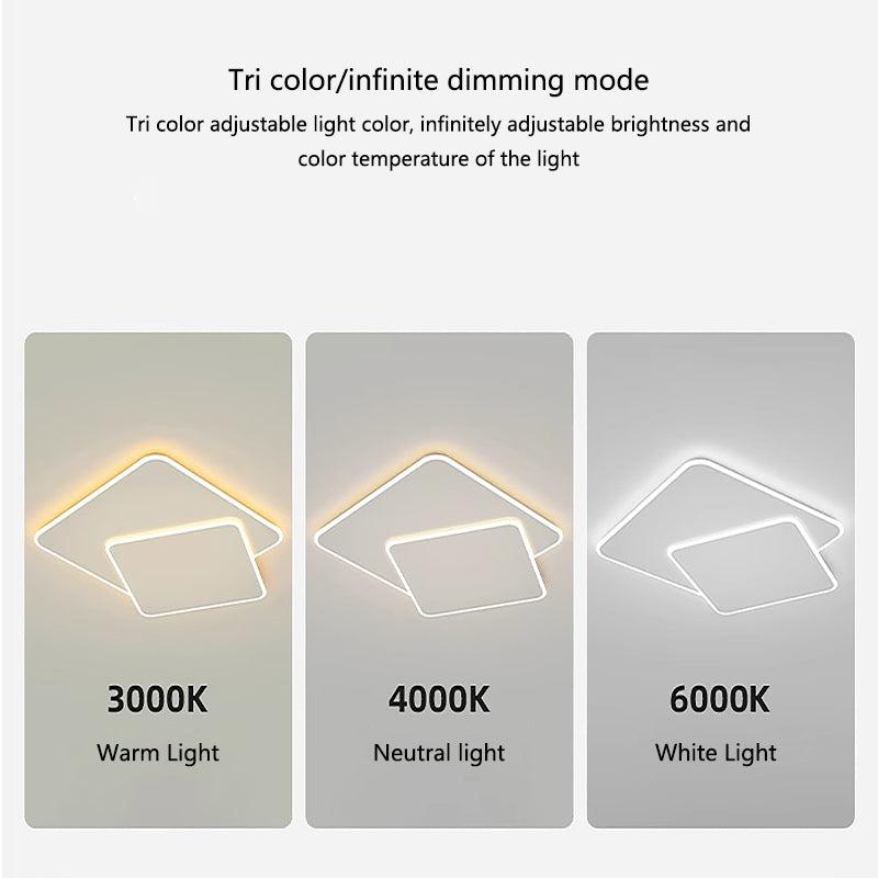 LED żyrandol z pilotem pieprzenia światła 98W, 2 kwadraty, zimno/gorące/neutralne światło, niestabilne, białe