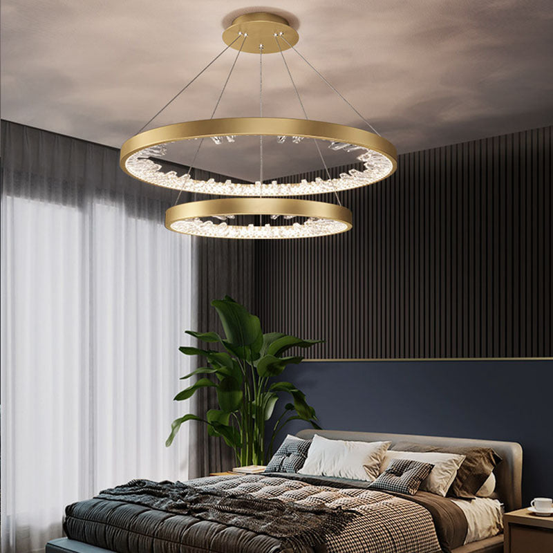 Zawieszany żyrandol LED z pilotem, kryształy K9, 73W, 2 koła, 60 cm, ś ...