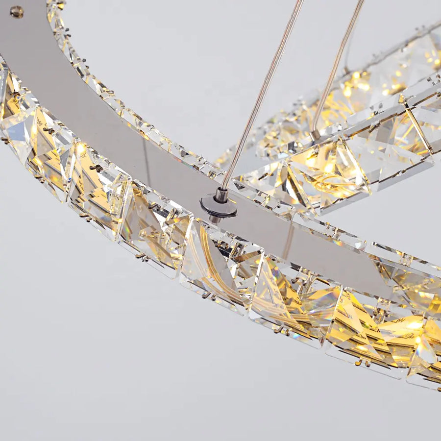 Żyrandol LED z pilotem i kryształem PRISM LUMINIS 58W, 2 okręgi, zimne/ciepłe/neutralne światło, ściemnialny, srebrny, regulowana wysokość