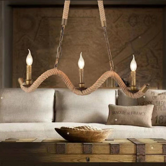 Żyrandol linowy, 3*E27, brązowy, metal i lina