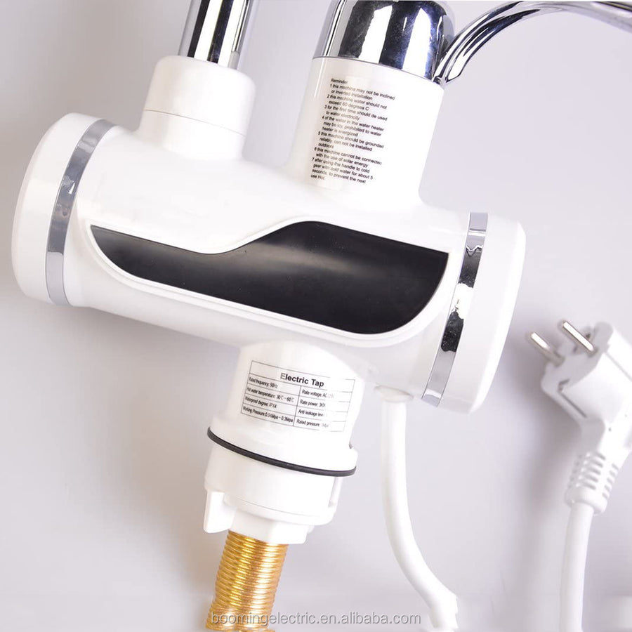 Bateria elektryczna z natychmiastowym podgrzewaniem wody, wyświetlacz temperatury LED, pozioma z montażem do zlewu/wanny, moc 3000 W, ciepła woda 30°C-60°C, biała, Z007XDT