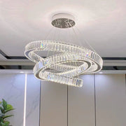 Żyrandol LED Luminis PRISM, kryształ i metal, 210 W, 4 okręgi, ściemnialny, regulowana wysokość, zimne/ciepłe/neutralne światło, luksusowe oświetlenie
