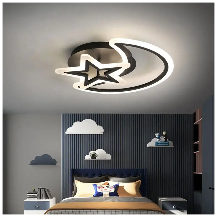 Żyrandol LED z pilotem KSIĘŻYC I GWIAZDA 45W, 2 elementy, światło zimne/ciepłe/neutralne, ściemnialny, czarny