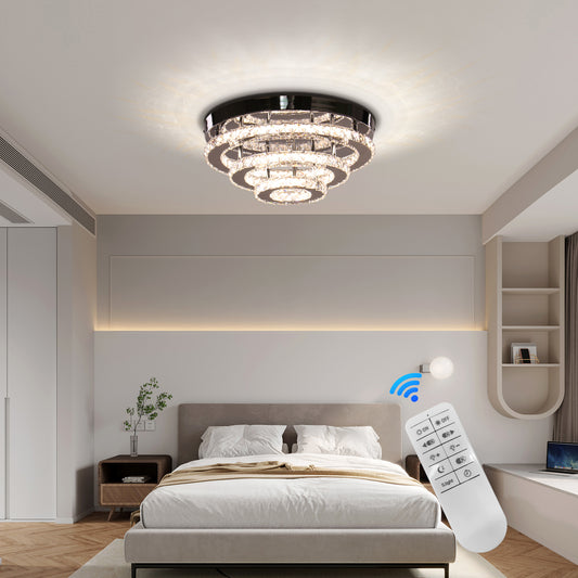 Kryształowy żyrandol LED LLC151/500CH, 64W, 3 elementy, światło zimne/ciepłe/neutralne, możliwość przyciemniania, błyszczący chrom