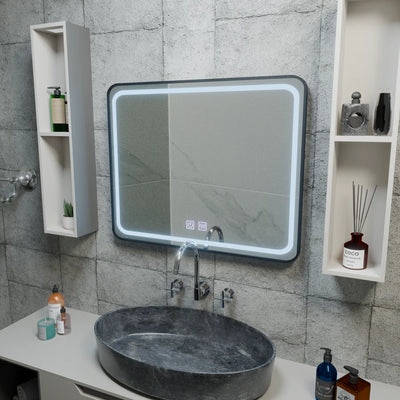 Lustro prostokątne LED 90x75cm Edge LUMINOUS Touch Defog System, czarna rama