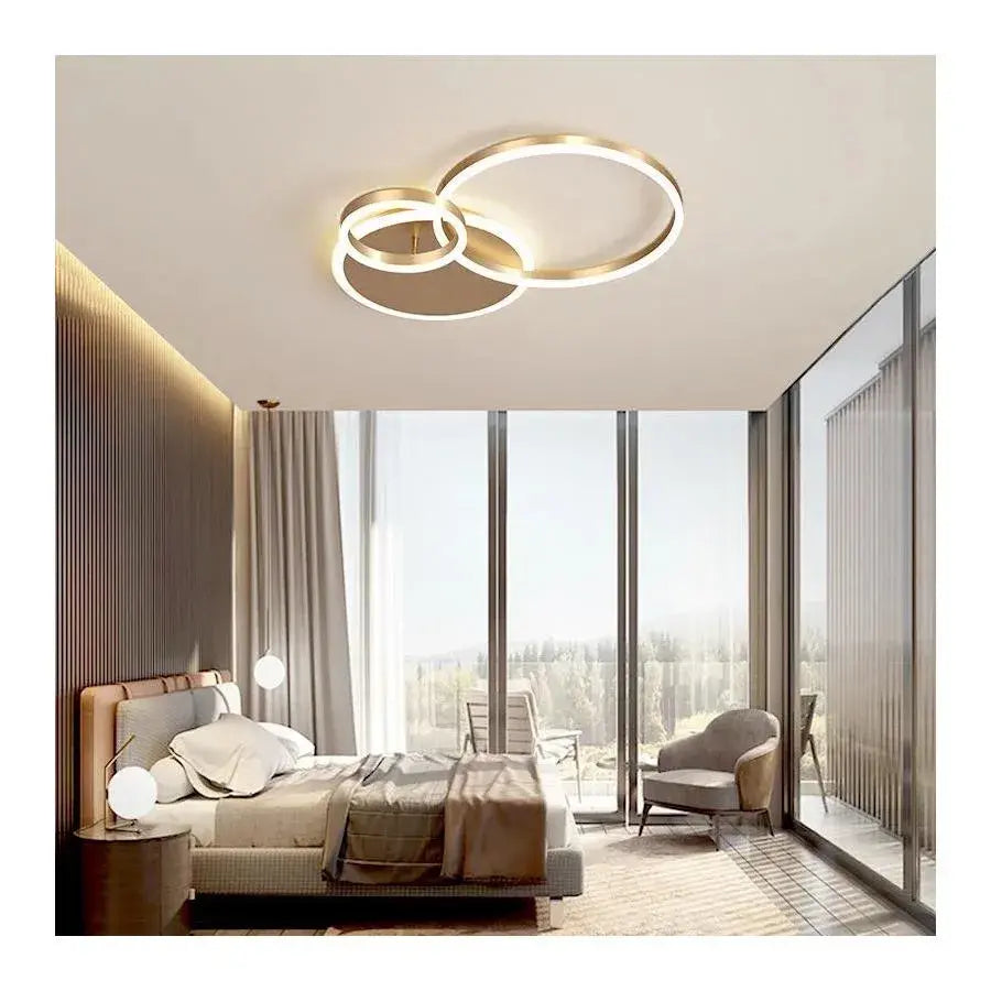 Żyrandol LED z pilotem MYRENE 110 W, 2 okręgi, światło zimne/ciepłe/neutralne, ściemnialny, złoty