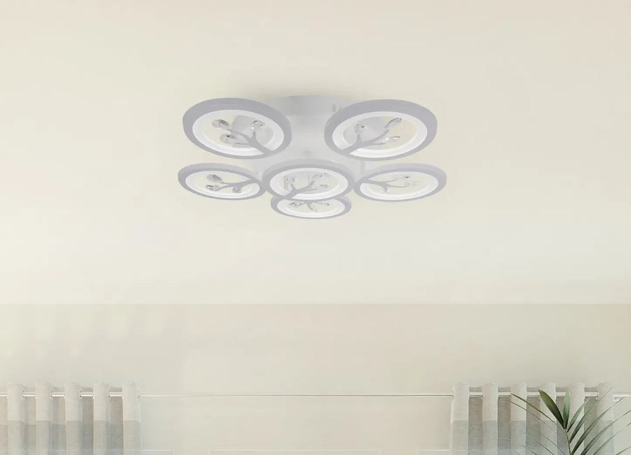 Żyrandol LED z pilotem i kryształem DAISY 72W, 6 elementów, zimne/ciepłe/neutralne światło, ściemnialny, biały