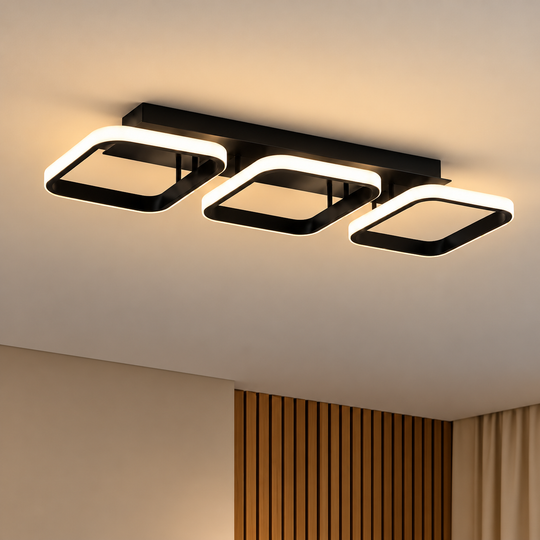Żyrandol LED VERTEX 34W, 3 Kwadraty, Liniowy, Światło Zimne/Ciepłe/Neutralne, Czarny