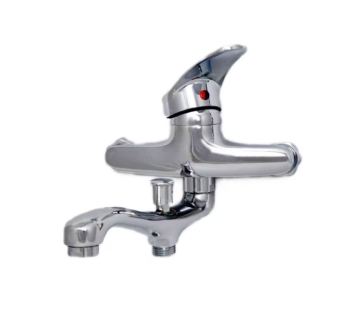 Bateria wannowa chromowana błyszcząca - zestaw kompletny z obrotową wylewką 25 cm, baterią, wężem i mimośrodami w zestawie