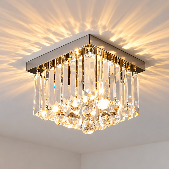 Żyrandol kryształowy MARTINEZ Linear Luxe, średnica 35cm, 4x E14, błyszczący chrom