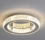 Żyrandol wiszący LED z pilotem i kryształem MIA LATIFAH 70 W, 2 okręgi, światło zimne/ciepłe/neutralne, ściemnialny, chrom błyszczący, regulowana wysokość