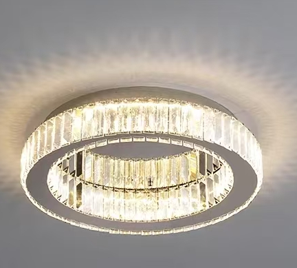 Żyrandol wiszący LED z pilotem i kryształem MIA LATIFAH 70 W, 2 okręgi, światło zimne/ciepłe/neutralne, ściemnialny, chrom błyszczący, regulowana wysokość