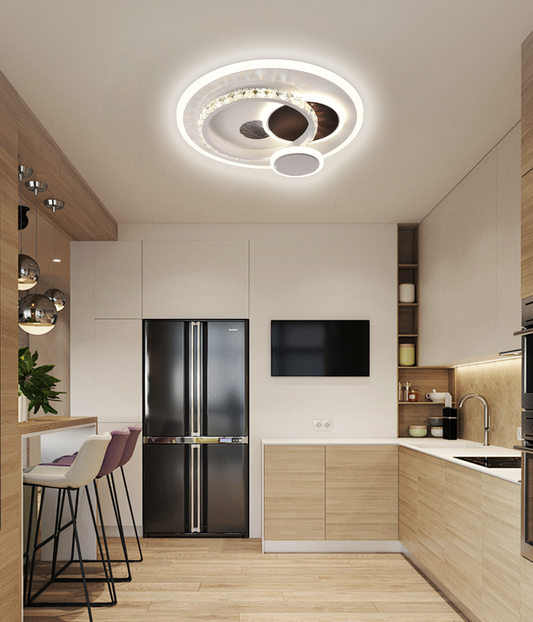 Żyrandol LED Heliox Crystal, 43W, 4 kół, zimno/gorące/neutralne światło, białe