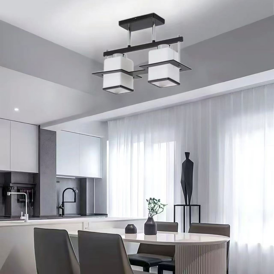 Klasyczny żyrandol Aramis z kwadratowym kloszem z drewna 2x E27 czarno-biały