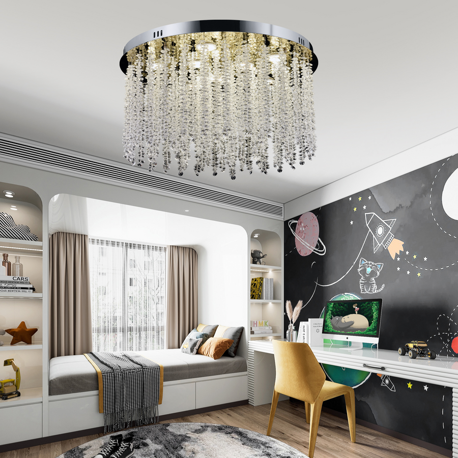Kryształowy żyrandol LED LLC215/400WH okrągły, 22W, światło zimne/ciepłe/neutralne, kryształ, złoty