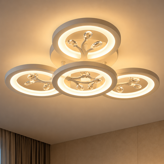 Żyrandol LED z pilotem i kryształem DAISY 53W, 4 elementy, światło zimne/ciepłe/neutralne, możliwość przyciemniania, biały