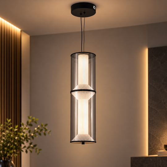 Zawieszany żyrandol LED z pilotem 47W, Orin, 2 elementy, regulowana wysokość, światło ciepłe/zimne/neutralne, czarny, metal