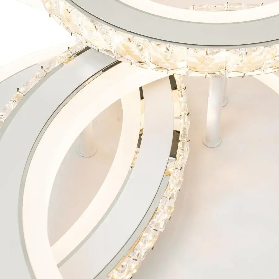 Żyrandol LED z pilotem i kryształem NOVA ROTONDA RGB 154W, 3 okręgi, światło zimne/ciepłe/neutralne, ściemnialny, biały