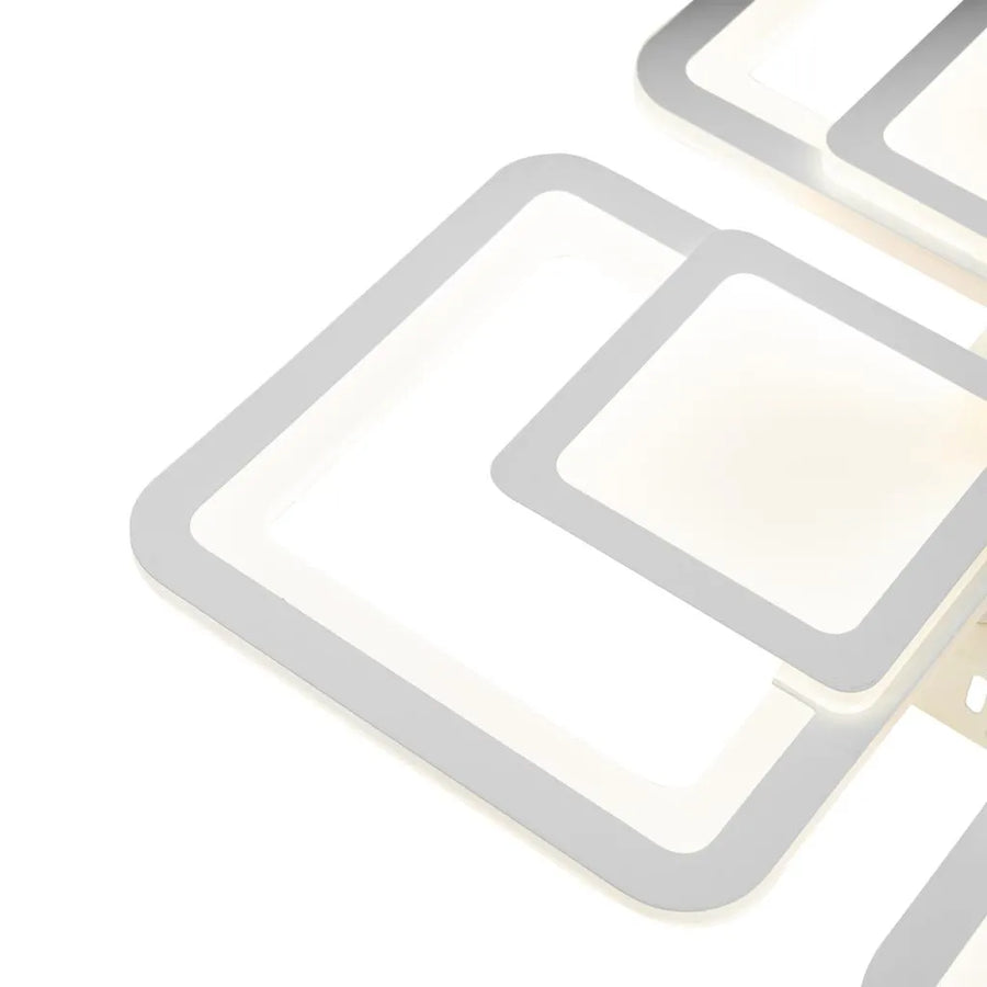 Żyrandol LED SUSAN 77W z pilotem, 4 kwadraty, światło zimne/ciepłe/neutralne, ściemnialny, biały