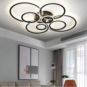 Żyrandol LED BETTY 130 W z pilotem, 8 okręgów, światło zimne/ciepłe/neutralne, ściemnialny, czarny