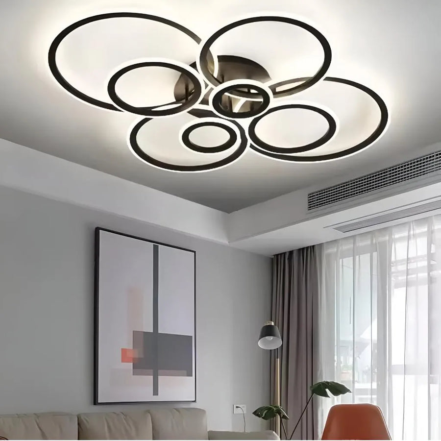 Żyrandol LED BETTY 130 W z pilotem, 8 okręgów, światło zimne/ciepłe/neutralne, ściemnialny, czarny