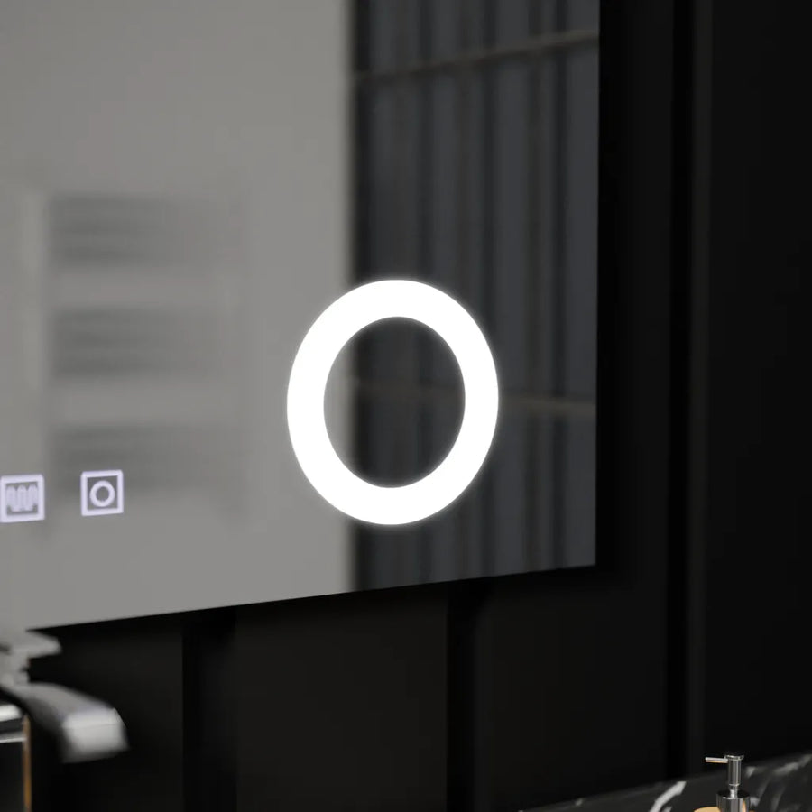 Prostokątne lustro LED, 80x60 cm, Piano Touch, system przeciwmgielny, ściemnialne