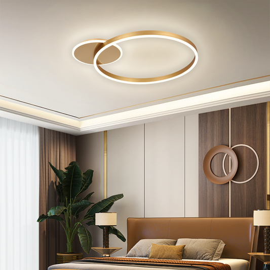 Żyrandol LED z pilotem ELISABETH 72W, 2 okręgi, światło zimne/ciepłe/neutralne, ściemnialny, błyszczący złoty