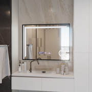 Lustro LED z czujnikiem ruchu MotionGlow Francesca 80x60 cm Ciepłe/Zimne/Neutralne światło Ściemnialny System przeciwmgielny Termometr Zegar Kolekcja Marcello Funghi