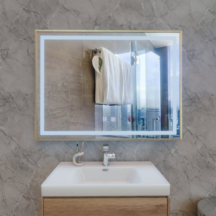 Lustro Kariri Touch LED, 80x60 cm, funkcja Defro, rama szczotkowana w kolorze różowego złota