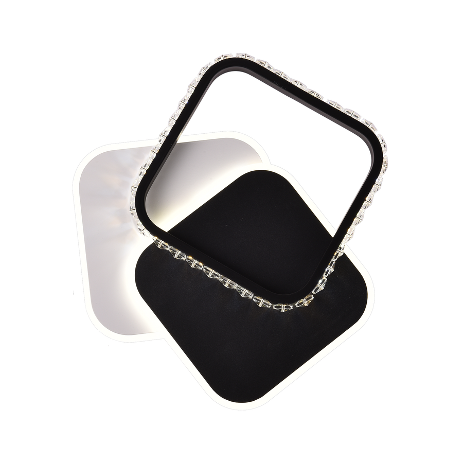 Żyrandol kryształowy LED PRISMIQ 39W, 3 kwadraty, światło zimne/ciepłe/neutralne, czarny