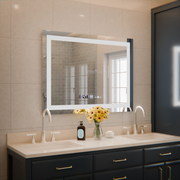 Prostokątne lustro LED, 80x60 cm, Verite MotionGlow Marcello, system przeciwmgielny, zegar i termometr, ściemnialne