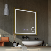 Rolf Touch LED Mirror Defog System, zegar i temperatura 80x60 cm szczotkowana złota rama lupa kosmetyczna