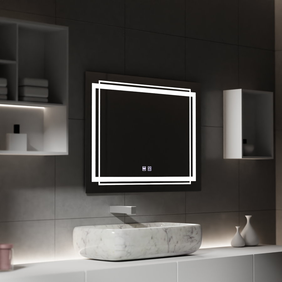 Prostokątne lustro LED, 50x70cm, Koven Touch, system przeciwmgielny, ściemnialne
