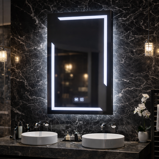 Prostokątne lustro LED, 45x60cm, ECLISSA Touch, system odmgławiania, możliwość przyciemniania, zimne światło 6000K Lustra Korman E Domyślny tytuł Alessandro Design