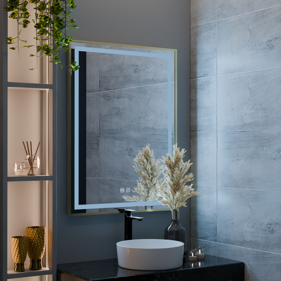 Lustro Kalahiri Touch LED, 80x60 cm, funkcja Defro, rama w kolorze szczotkowanego złota